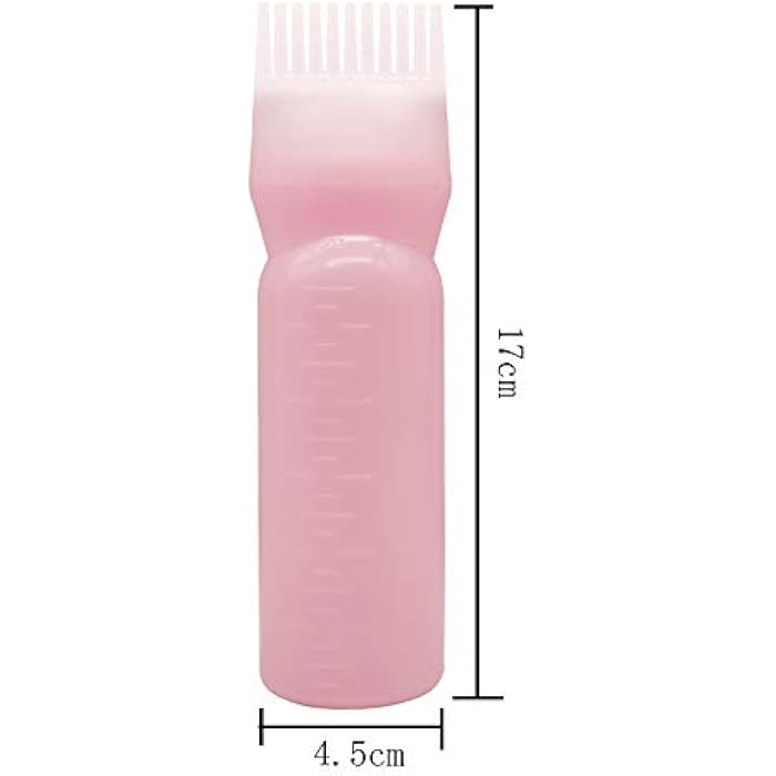lasenersm 2 Pieces Root Comb Applicator Bottle Hair Coloring Dye Bottle Scalp Treament Essential Salon Hair Cleansing Bottle With Graduated Scale, Pink - Image 2